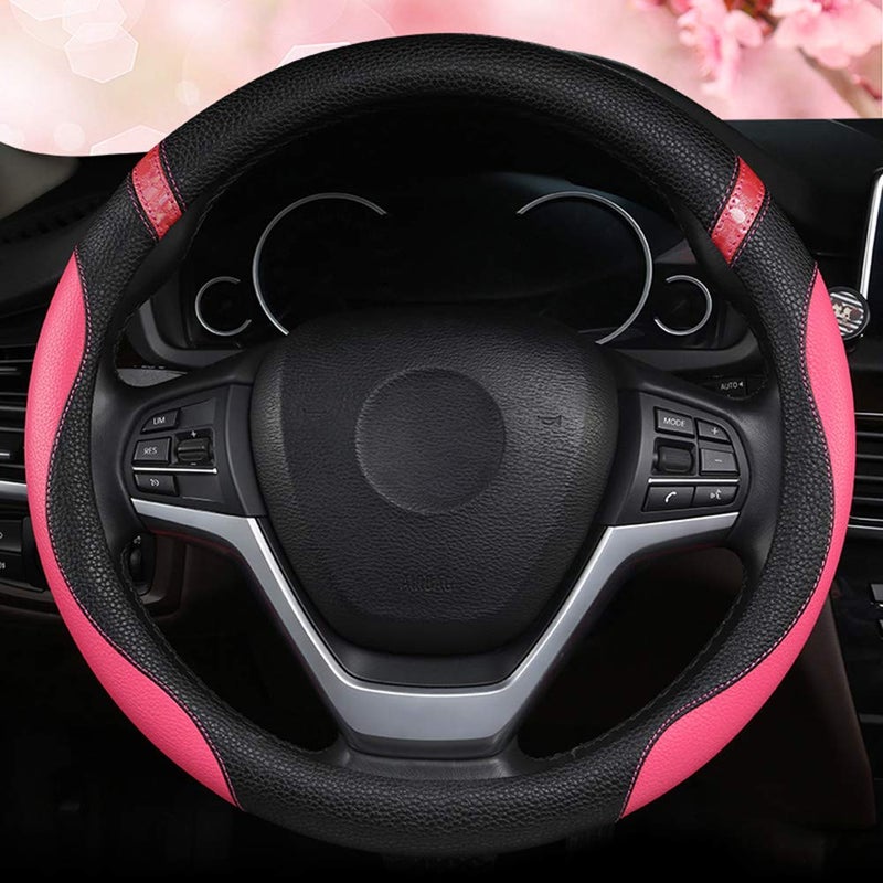 Cxtiy Universal Leather Steering Wheel Cover for Women Steering Wheel Cover for Car 15 inch (Rose) - Image 3